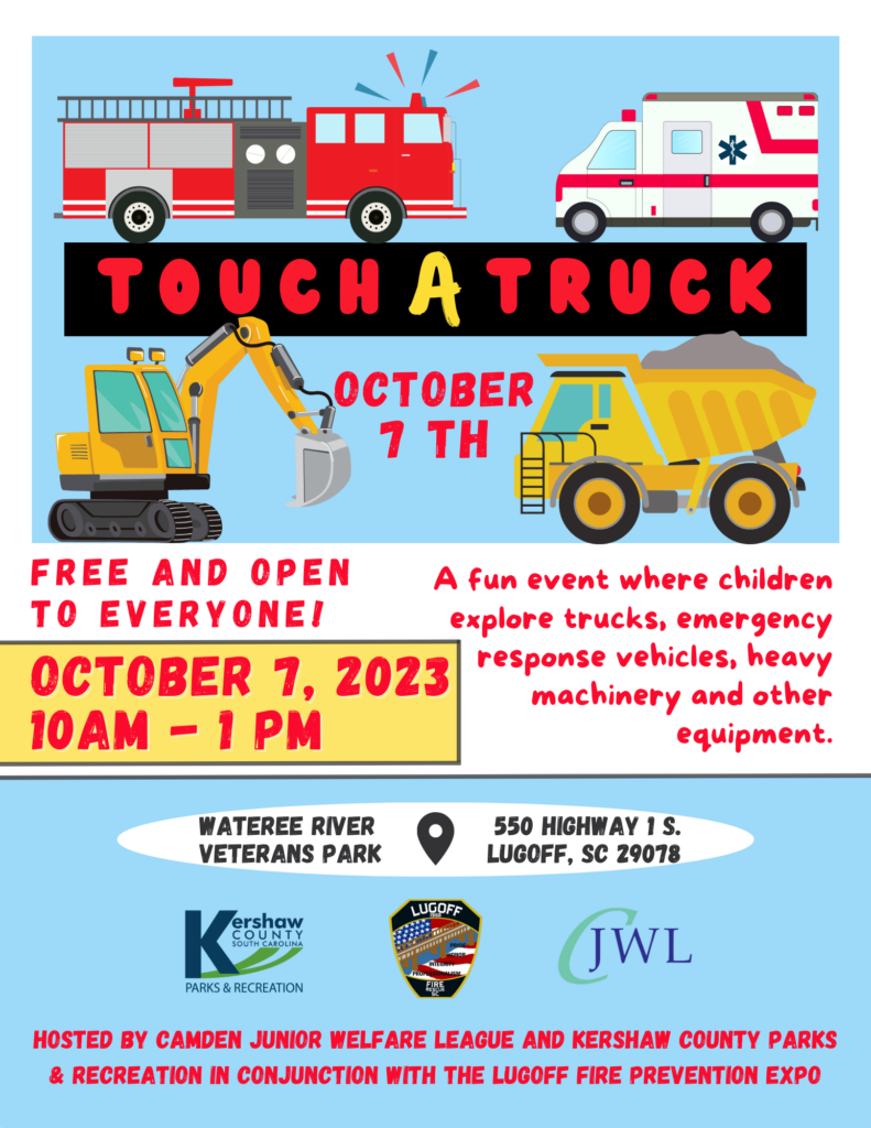 Flyer for the Touch a Truck event at Wateree River Veterans Park.